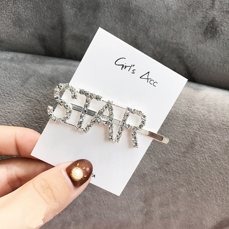 Fashion Crystal Word Bling Hair Clips Rhinestone Bobby Custom Word Letter Hair Pins For Girls 2021