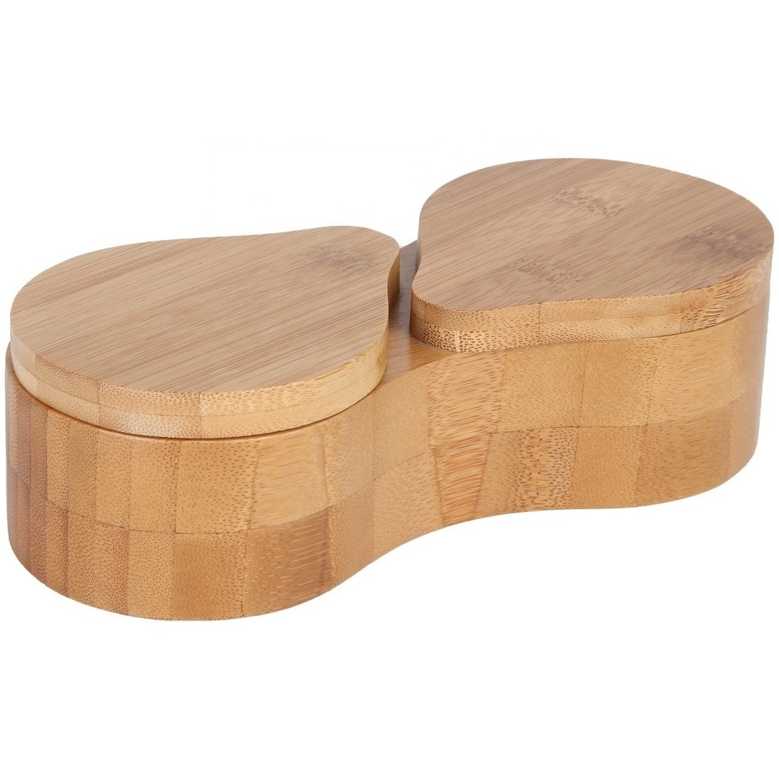 Eco-friendly Bamboo salt pepper bowl spice container  wooden salt and pepper box with lid