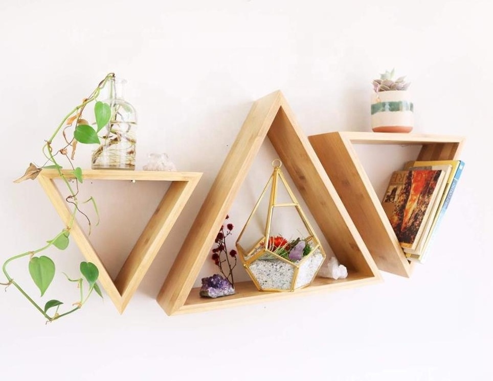 Bamboo wall  mounted storage organizer shelf rack  Floating Shelves for Wall  home decor