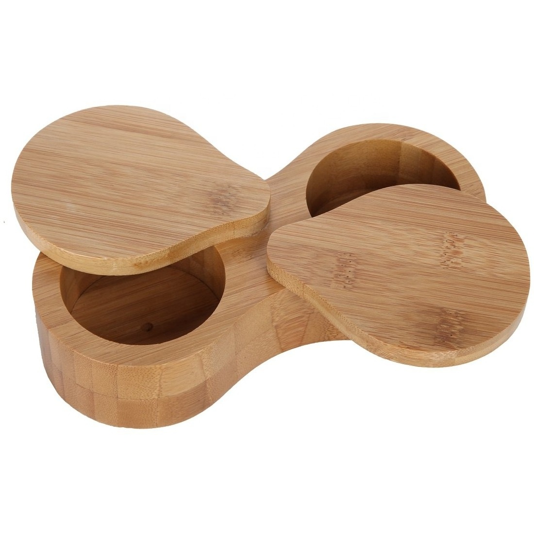 Eco-friendly Bamboo salt pepper bowl spice container  wooden salt and pepper box with lid