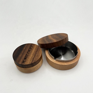 Wooden Ashtray with Lid for Smokers Stainless Steel Liner Ash Tray Windproof Durable Easy to Clean Cool Ashtray