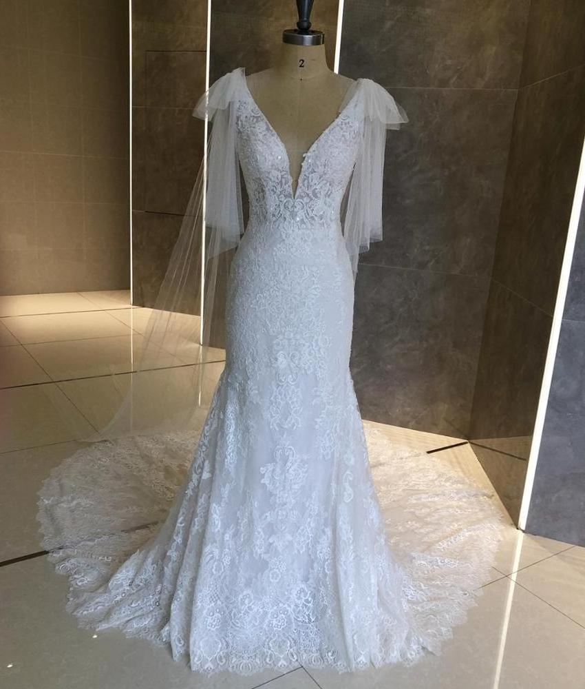 2019 Fashion Ivory Luxury Elegant Sleeveless Mermaid Wedding Dress Bridal Gowns