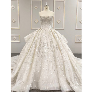 China Factory Plus Size Full Beading And Sequins Strapless Beautiful Luxury Royal Weeding Dress Bridal Gowns Wholesale