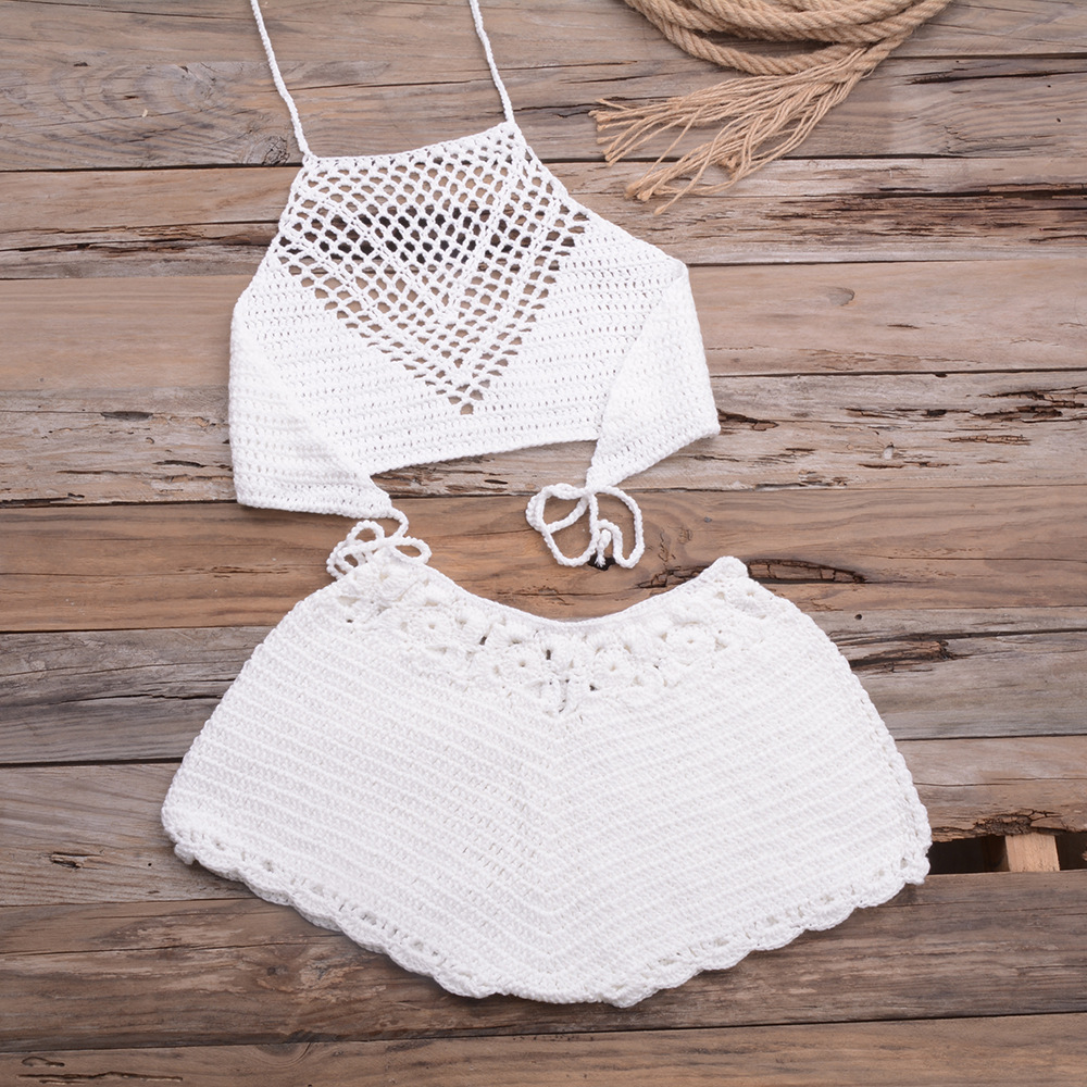 Modern hollow-out crochet bikini split swimsuit suit beach vacation bikini