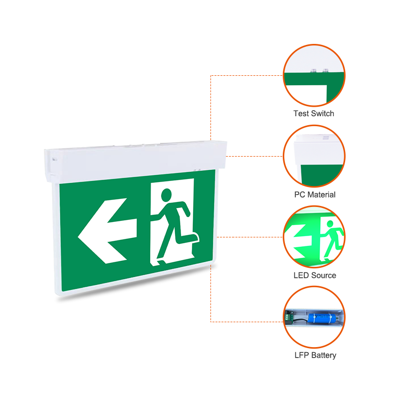 Waterproof Rechargeable LFP battery evacuation signs ceiling mounted alarm fire indicator led emergency exit light