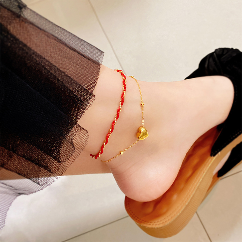 2023 most hot anklet women lovely 18K Golden love heart pendant chain anklet