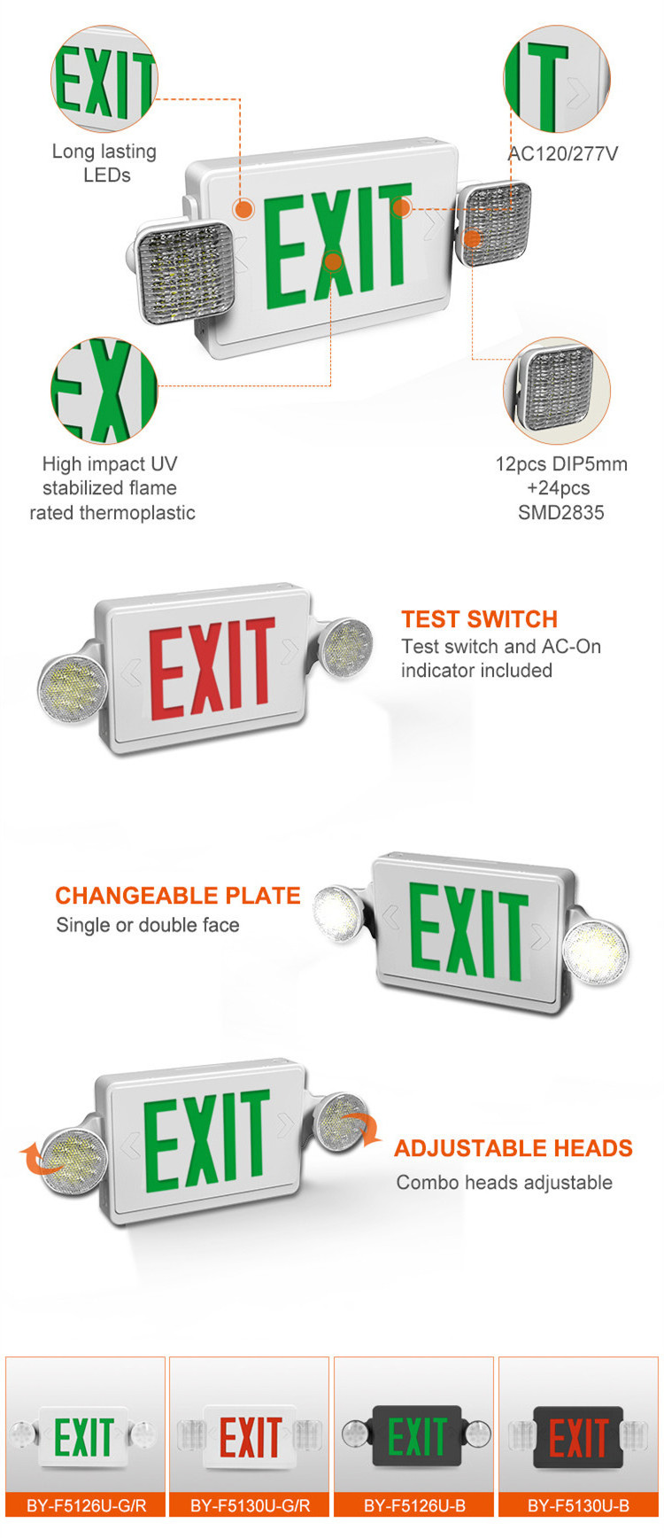 Best Selling  Efficient Ni-Cd Battery Edge Lit Exit Sign Battery Backup Fire Exit Led Emergency Light Combo