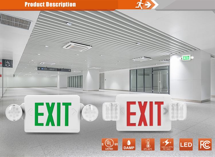 Best Selling  Efficient Ni-Cd Battery Edge Lit Exit Sign Battery Backup Fire Exit Led Emergency Light Combo