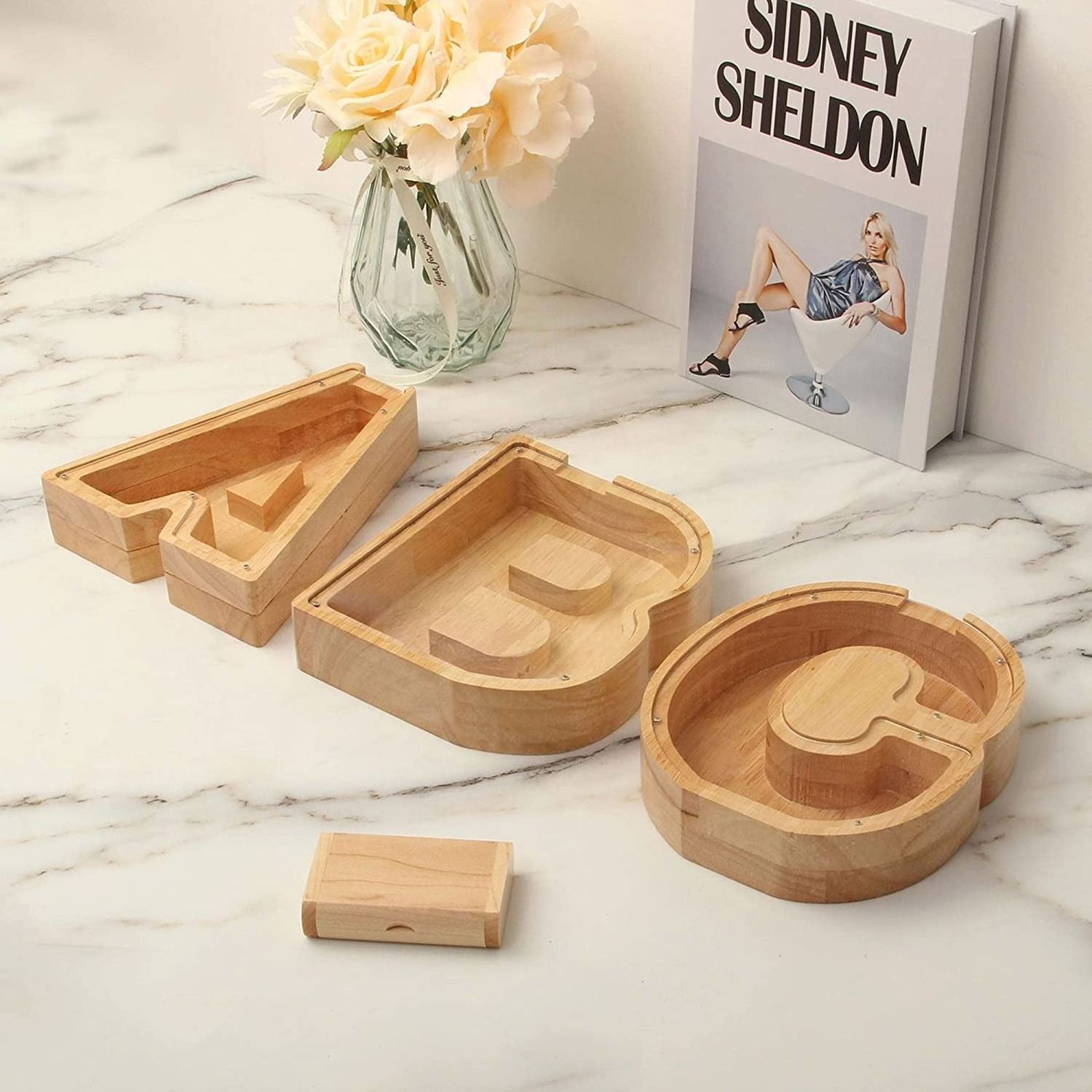 Wooden Personalized Piggy Bank Toy Alphabet for Boys Kids Money Jar Coin Girls Adults Saving Box Kids' Money Banks