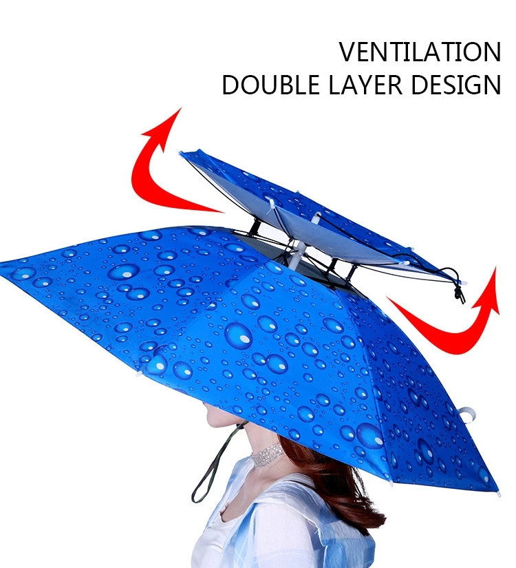 77cm/30Inch Fishing Umbrella Hat Hands Free Umbrellas Outdoor Double Layer Umbrella Hat