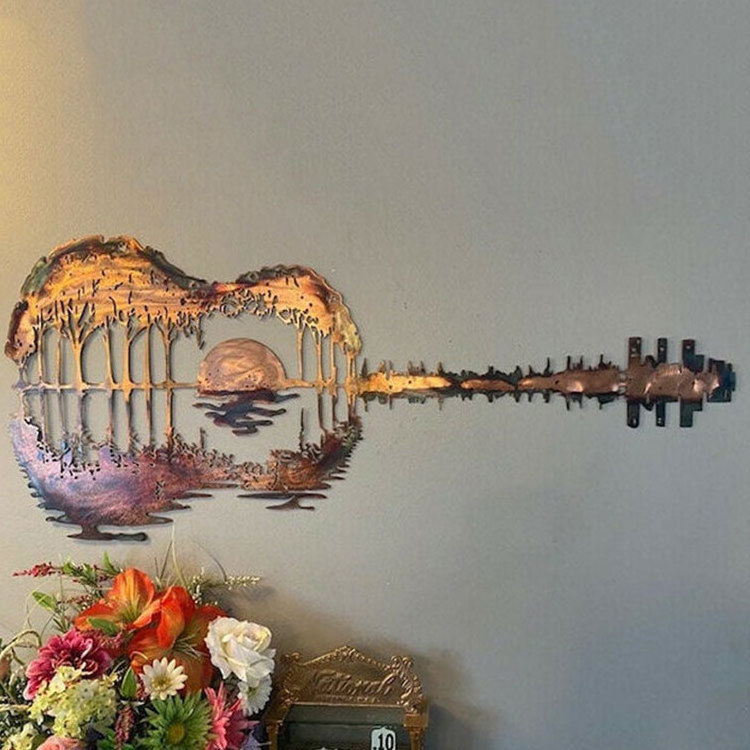 Abstract Guitar Metal Art Decoration Crafts Wrought Iron Forest Guitar Wall Art Hanging Ornament Music Wall Art Decor