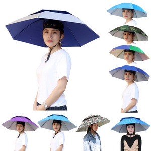 77cm/30Inch Fishing Umbrella Hat Hands Free Umbrellas Outdoor Double Layer Umbrella Hat