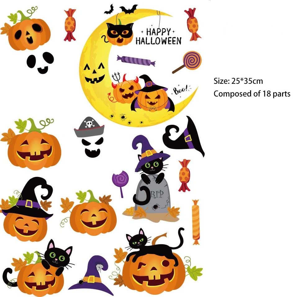 Scary Halloween Window Stickers Halloween Death Bat and Pumpkin Stickers Decals for Halloween