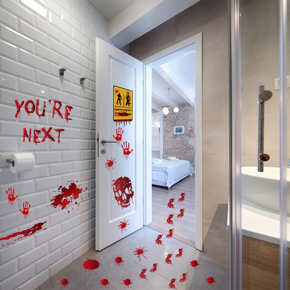 Scary Wall Decal and Floor Clings Halloween Decor Bloody Handprint Stickers Bloody Window Decals