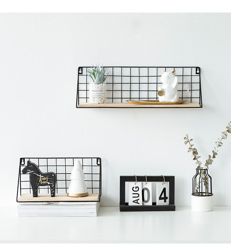 Black Floating Shelves Wood Metal Storage Shelf Plant Display Stand Indoor Hanging Shelf for Bedroom Bathroom Living Room