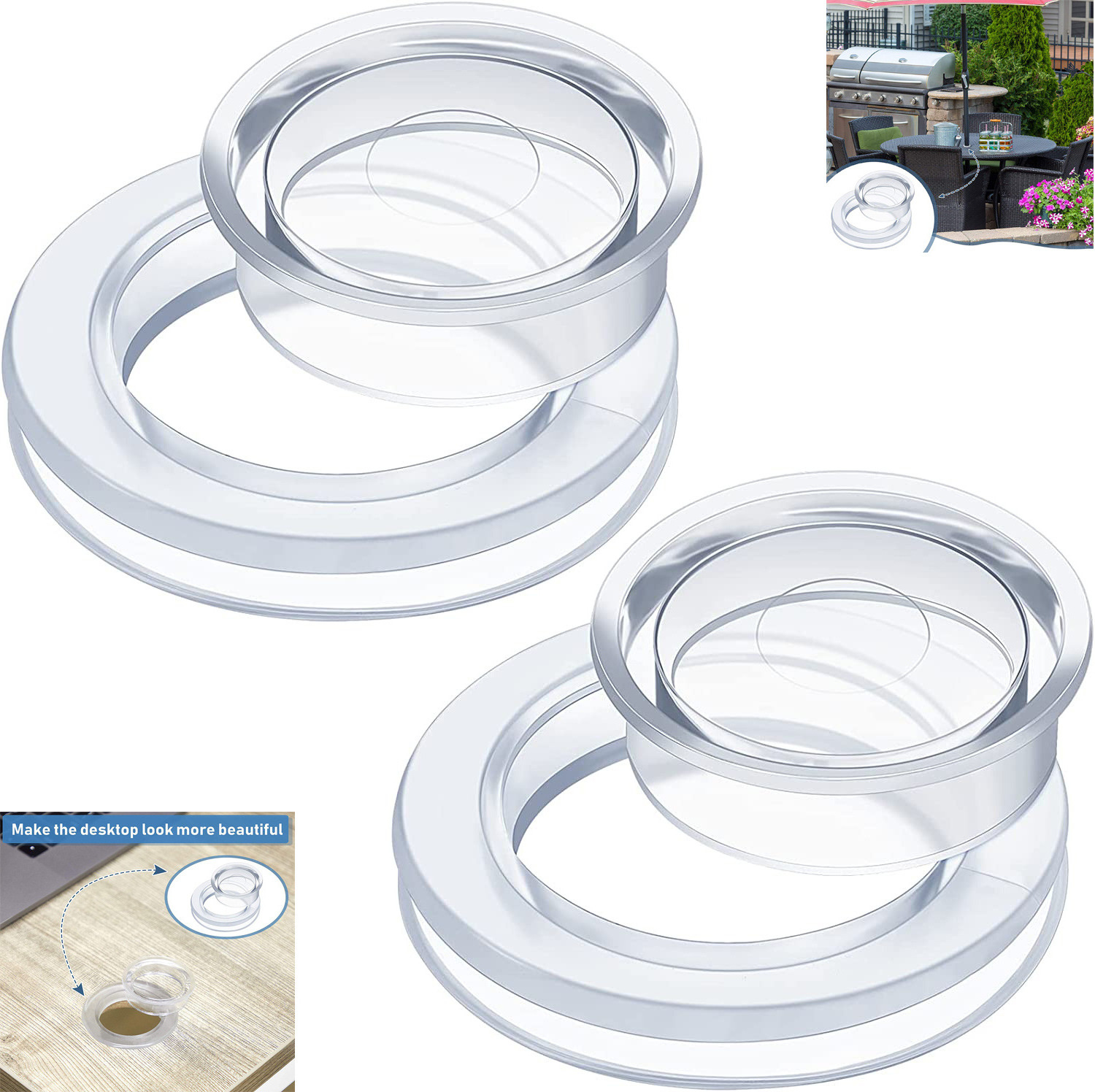 Hot Sale Silicone Umbrella Hole Ring Plug and Cap Set Clear Patio Garden Beach Table Umbrella Plug on sale