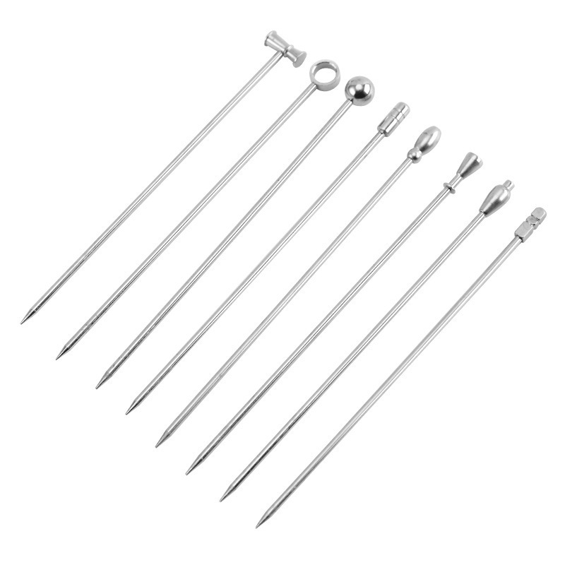 8 Styles Cocktail Picks Stick Stainless Steel Cocktail Fruit Stick Toothpicks Martini Garnish Skewers