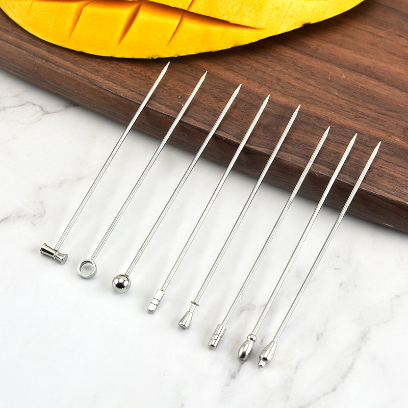 8 Styles Cocktail Picks Stick Stainless Steel Cocktail Fruit Stick Toothpicks Martini Garnish Skewers