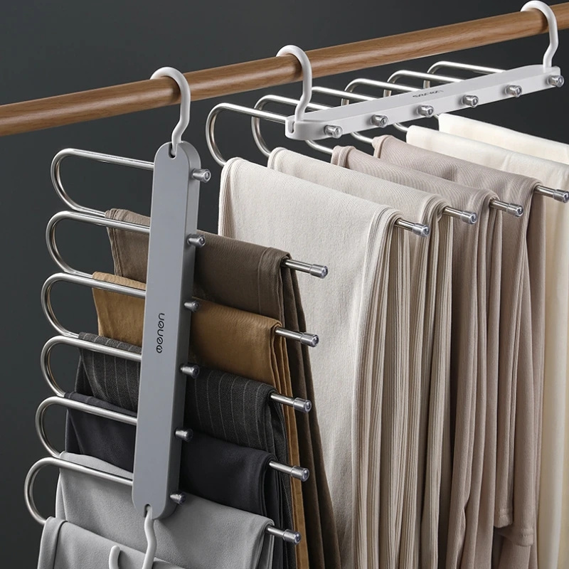 6 in 1 Magic Trouser Rack Hangers Folding Pants Racks Tie Hanger Shelf Bedroom Closet Organizer