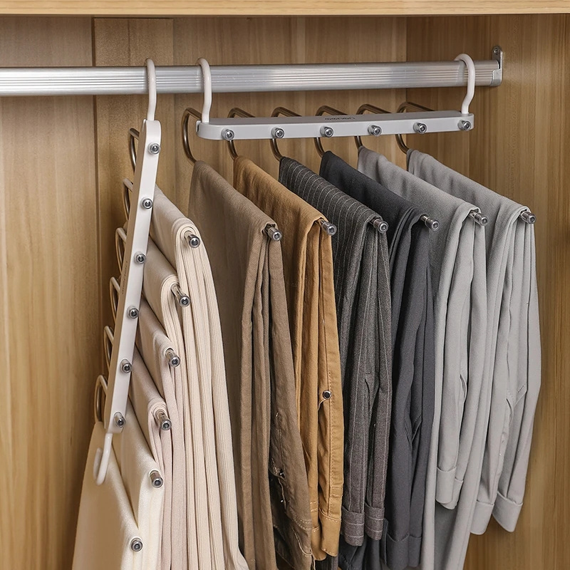 6 in 1 Magic Trouser Rack Hangers Folding Pants Racks Tie Hanger Shelf Bedroom Closet Organizer