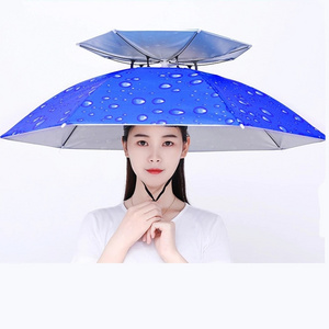 77cm Folding Adjustable Sun Rain Cap Double Layer Folding UV Rain Protection Umbrella Hat