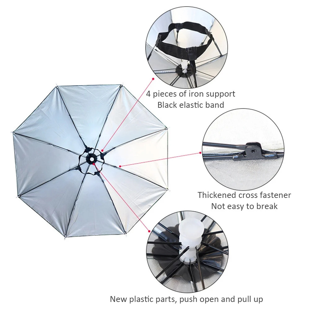 77cm Folding Adjustable Sun Rain Cap Double Layer Folding UV Rain Protection Umbrella Hat