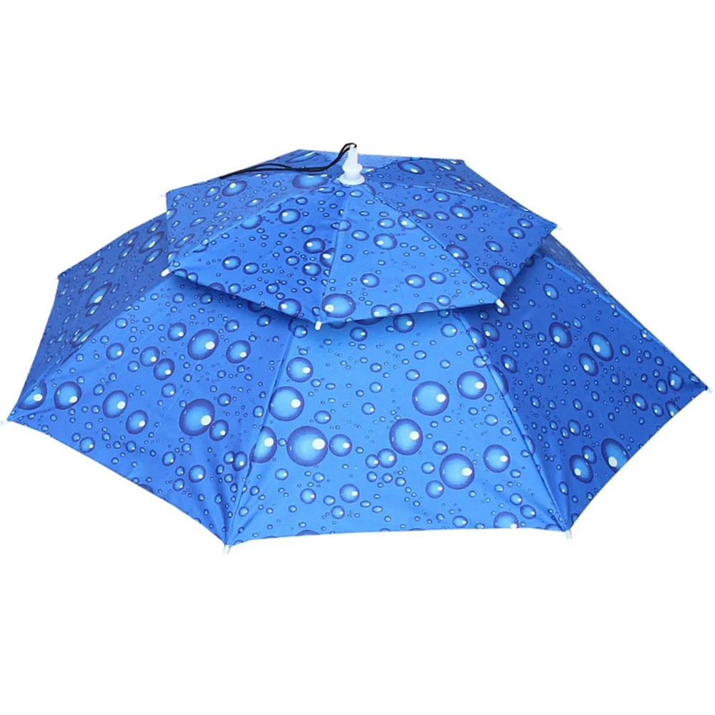 77cm Folding Adjustable Sun Rain Cap Double Layer Folding UV Rain Protection Umbrella Hat