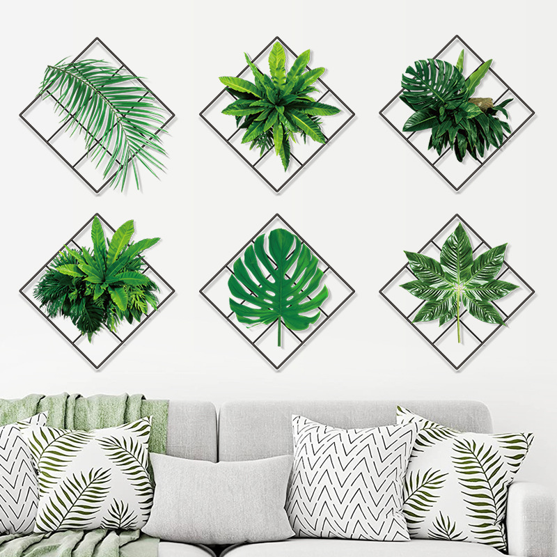 DIY Green Leaves Wall Sticker Green Plants Wall Decor Decal 3D Green Plant Wall Sticker