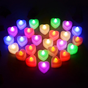 Colorful Heart-Shaped LED Candle Light Romantic Tea Lights for Weddings Small Plastic Candle Light