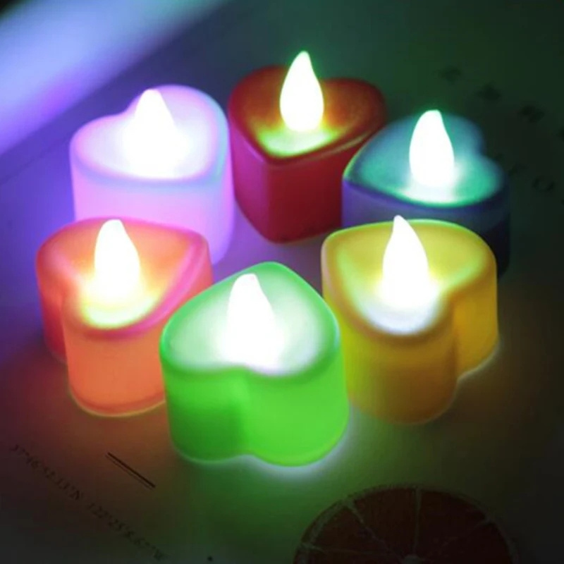 Colorful Heart-Shaped LED Candle Light Romantic Tea Lights for Weddings Small Plastic Candle Light