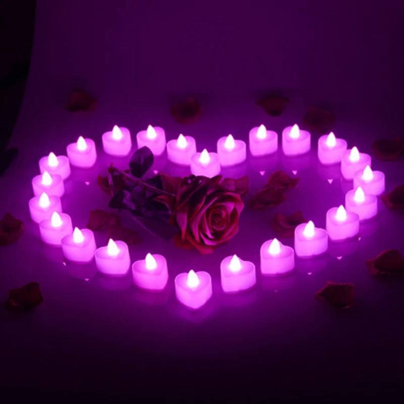 Colorful Heart-Shaped LED Candle Light Romantic Tea Lights for Weddings Small Plastic Candle Light