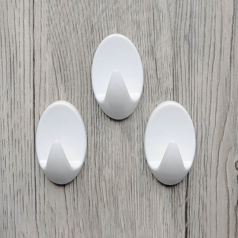 White Plastic Sticky Hooks Towel Coat Hooks for Bathroom Adhesive Wall Hooks for Hanging