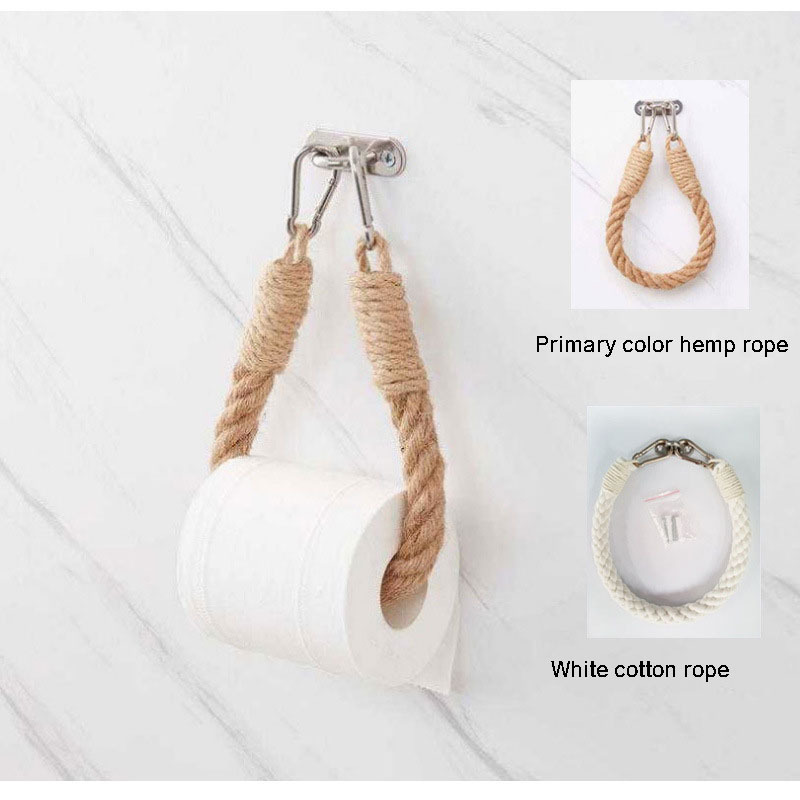 Jute Rope Toilet Paper Holder Stand Rustic Boho Wall-Mounted Towel Rack Creative Toilet Paper Holder