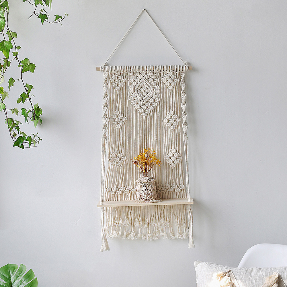 macrame hanging shelf wood hanging swing rope floating shelves boho wall decor plant display stand