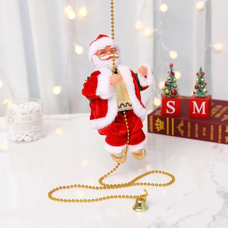 Santa Claus Musical Climbing Rope Climbing Santa Plush Doll Toy for Christmas Holiday Decor