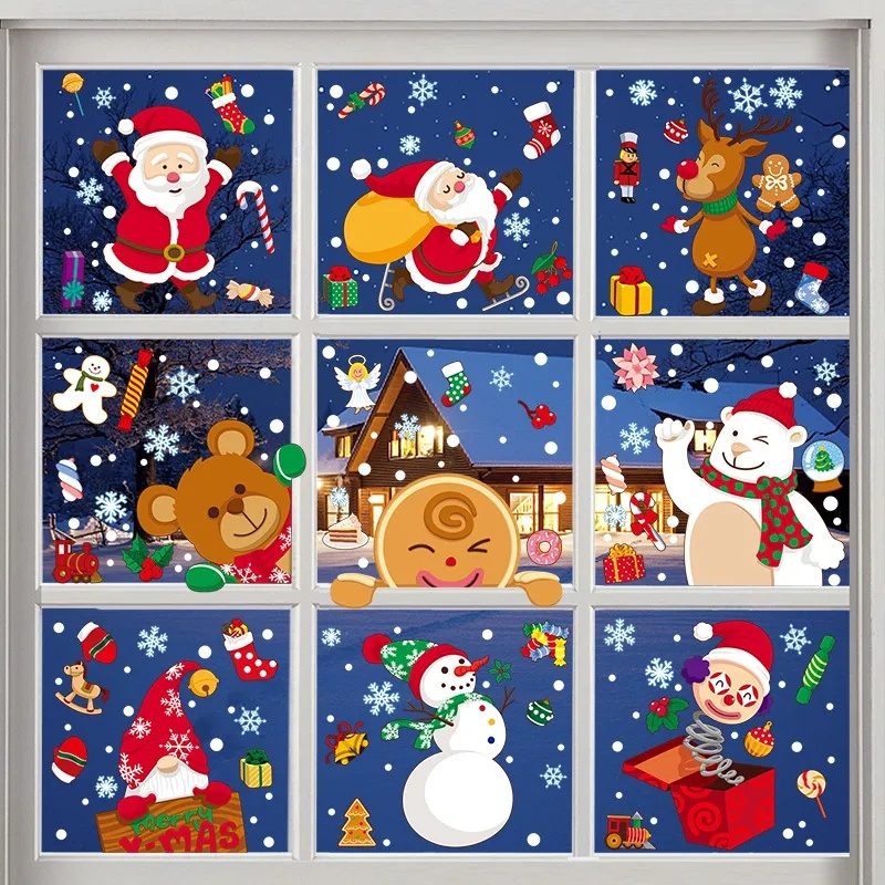 Christmas Window Clings Decals 9 Sheets Xmas Santa Claus Window Stickers Decals for kids