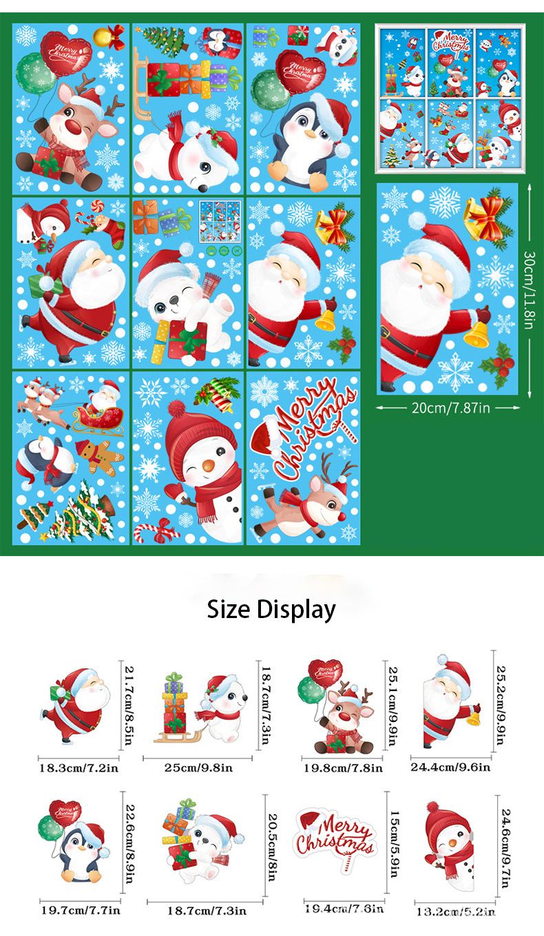 Christmas Window Clings Decals 9 Sheets Xmas Santa Claus Window Stickers Decals for kids