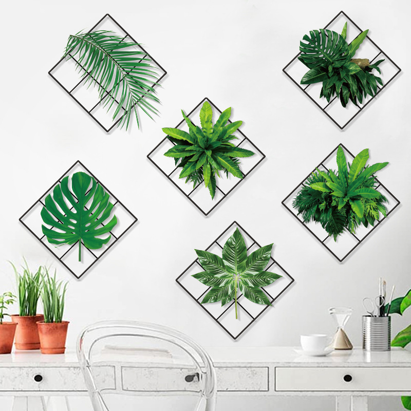 3D Vivid Green Plants Grid Wall Decal green plant leaves wall sticker bathroom toilet decor