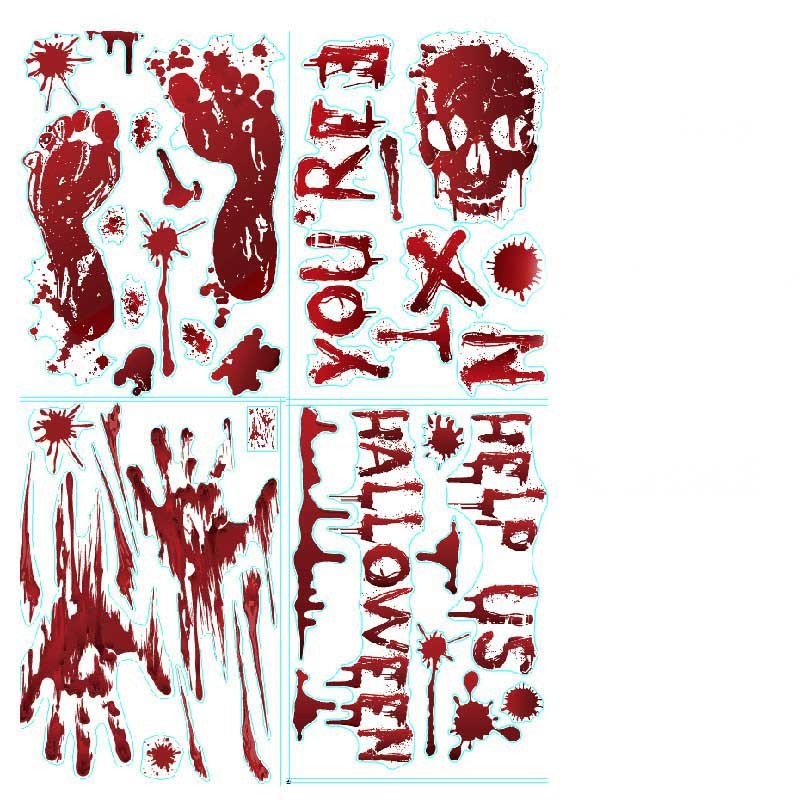 Halloween Bloody Footprint Stickers Bloody Handprint Floor Clings Halloween Party Indoor Decoration