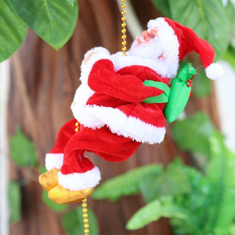 Santa Claus Musical Climbing Rope Climbing Santa Plush Doll Toy for Christmas Holiday Decor