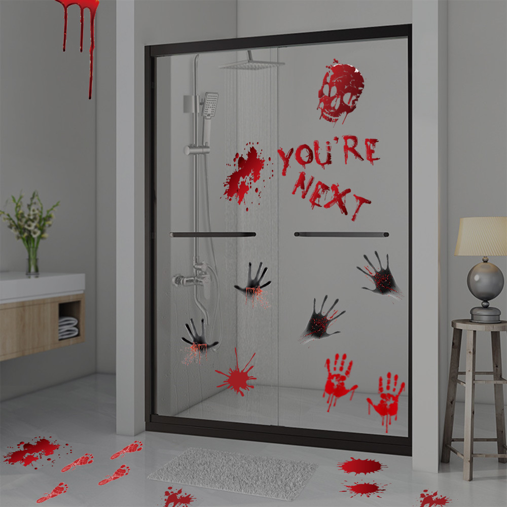 Scary Wall Decal and Floor Clings Halloween Decor Bloody Handprint Stickers Bloody Window Decals