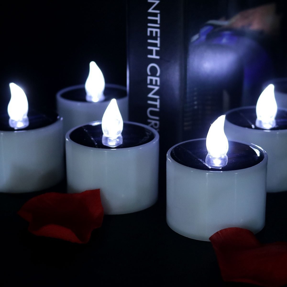 6pcs Reusable Solar Tea Lights Flickering LED Candle Lights LED Tea Light Candles for Home Decor