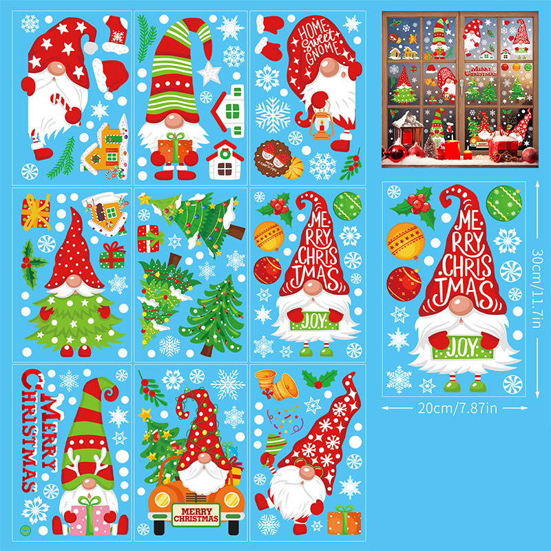 Christmas Window Clings Decals 9 Sheets Xmas Santa Claus Window Stickers Decals for kids