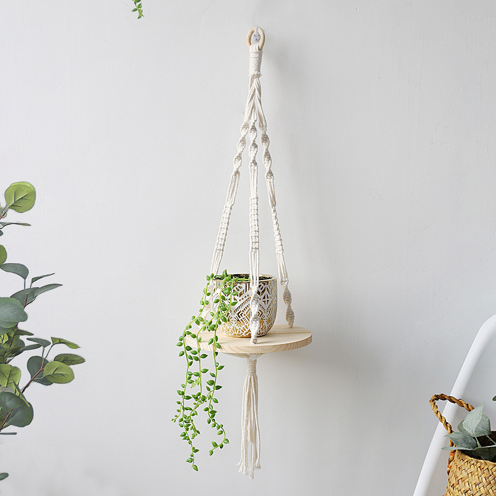 macrame hanging shelf wood hanging swing rope floating shelves boho wall decor plant display stand