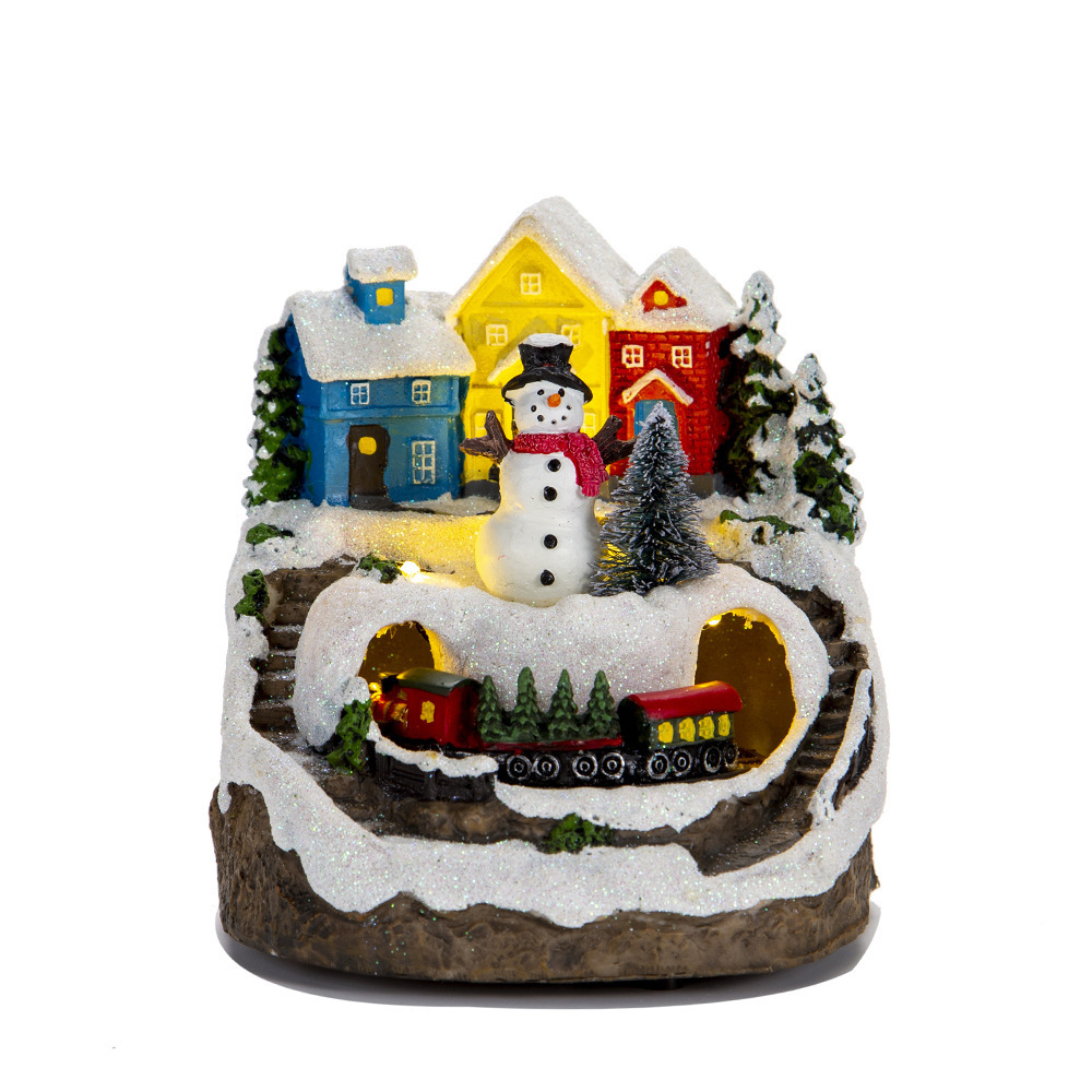 Christmas Village Figurines Snow Globe with Spinning Train Christmas Collectible Buildings Decoration