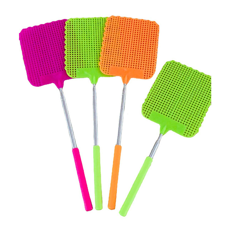 78cm Retractable Manual Plastic Fly Swatter Metal Long Handle Fly Swatter Multicolor