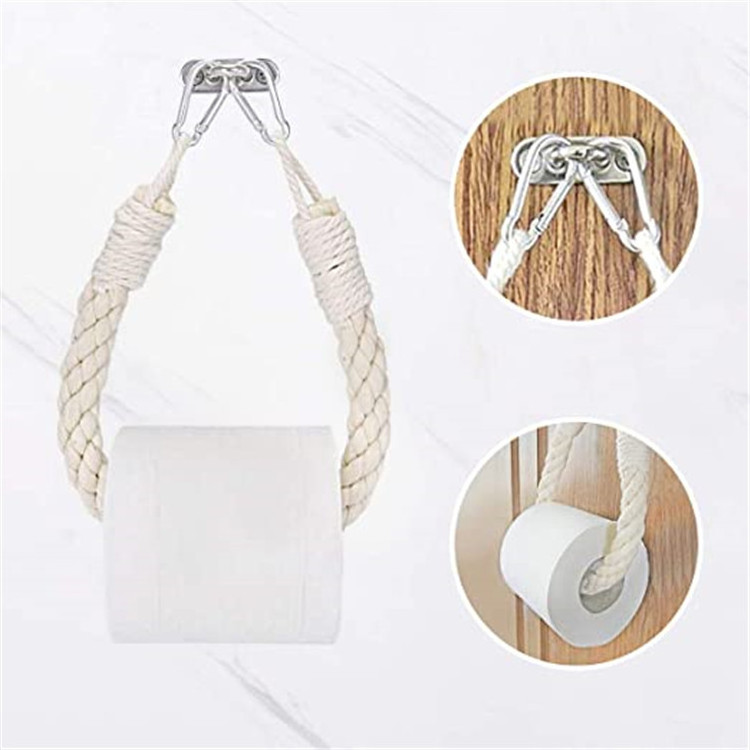 Jute Rope Toilet Paper Holder Stand Rustic Boho Wall-Mounted Towel Rack Creative Toilet Paper Holder