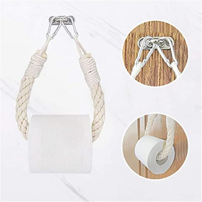 Jute Rope Toilet Paper Holder Stand Rustic Boho Wall-Mounted Towel Rack Creative Toilet Paper Holder