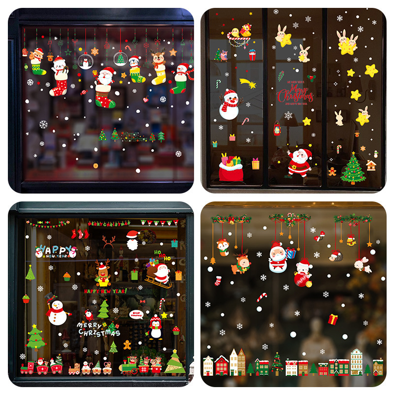 Christmas Window Clings Decals 9 Sheets Xmas Santa Claus Window Stickers Decals for kids