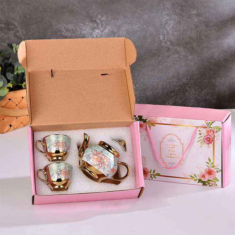 New Gift Teaware Set European Vintage Porcelain Teapot and Cup Pink Cute Ceramic Coffee and Tea Cup Set for Party